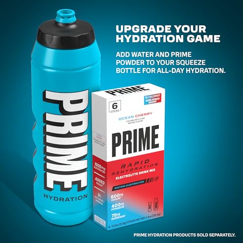 PRIME 32 oz Blue Squeeze Sports Water Bottle, BPA Free, Dishwasher Safe, Easy-Grip Ergonomic Leakproof Design, Fast Hydration for Gym, Cycling, Running - color: Blue