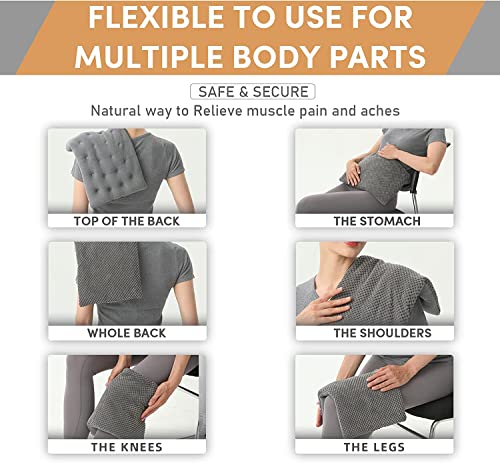 UNCN Wide Microwave Heating Pad with Washable Cover 9.5 x 16in Microwavable Hot Pad for Neck Shoulder, Cramps, Back Cordless Warm Compress Weighted Moist Heat Pack for Aches, Unscented - color: Grey