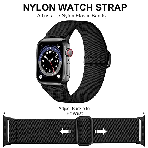 Adorve Stretchy Band Compatible with Apple Watch Bands Ultra 3/2/1 49mm 46mm 45mm 44mm 42mm 41mm 40mm 38mm Men Women, Soft Nylon Elastic Braided Strap Fits for iWatch Series 11/10/9/8/7/6/5/4/3/SE3-1 - color: Black/Navy Blue/Army Green/Gray/Red Green Blac