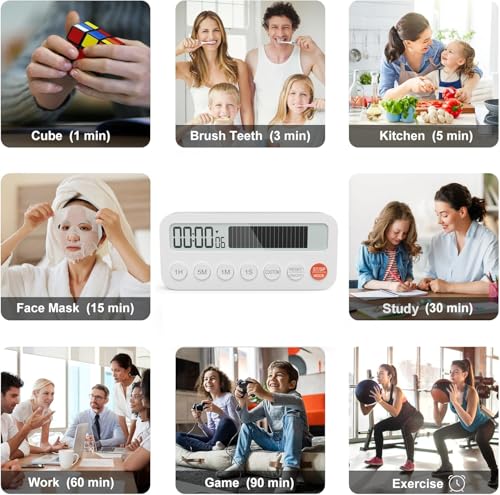 Visual Timer for Kids & Adults – Digital Kitchen Countdown Timer with Progress Bar, Magnetic Timer for Cooking, Classroom, Study & Gym – 99-Hour, Adjustable Volume