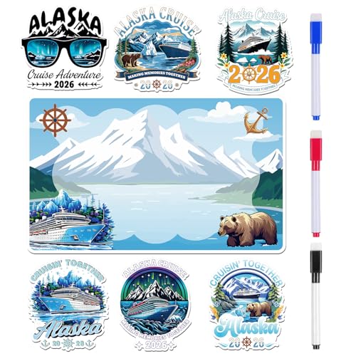 Wxiben 7 Pcs 2026 Alaska Cruise Ship Door Magnets Decorations Magnetic | Alaskan Magnet Stickers with 3 Pens, Strong Magnet Grip, Firm Sticking, for Carnival, Party, Fridge, Stateroom Cabin Door - style: 2026 Alaska