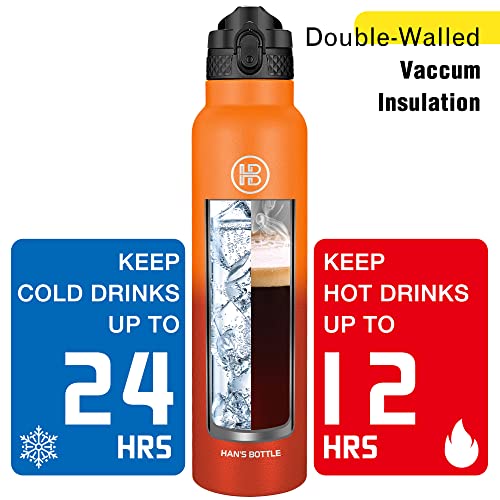 Han's Bottle Sports Water Bottle - 32 Oz, Straw Lid, Leak Proof, Vacuum Insulated Stainless Steel, Double Walled, Thermo Mug,Fire - color: Fire, size: 32 Ounces
