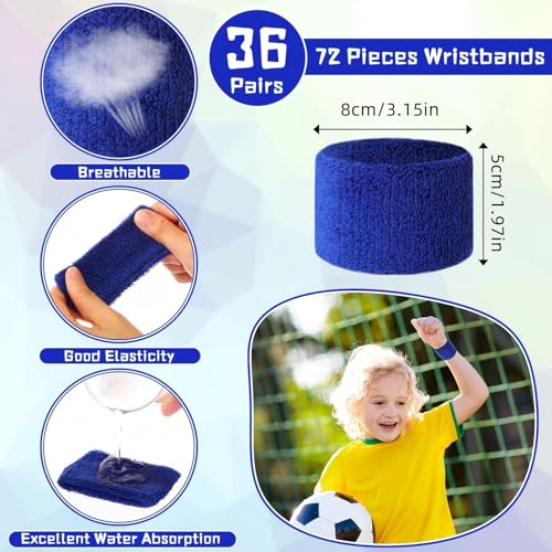 Lounsweer Wrist Sweatbands Bulk for Kids Adult Teams Sweat Bands Sports Wristband Athletic Neon Sweatbands for Football Basketball Tennis Running Gym Party Gifts - color: Red, Royal Blue, White, Black