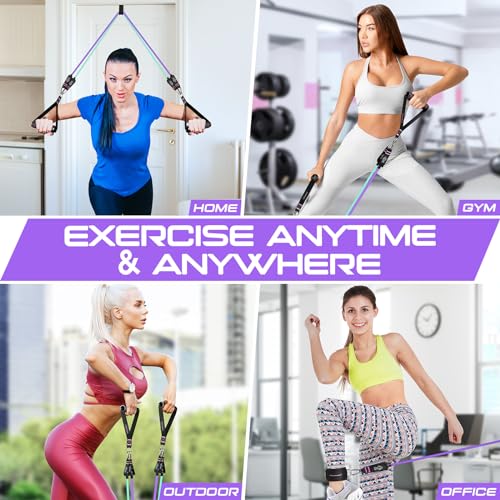 RENRANRING Resistance Bands for Working Out, 150LBS Exercise Bands, Workout Bands, Resistance Bands Set with Handles for Men Women, Legs Ankle Straps - color: Pink, Green, Light-purple, Purple, Black, size: 51.0 inch