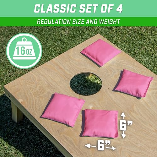 GoSports Classic Cornhole Bean Bags Set of 4-16 Colors Available - Regulation All Weather, Mix and Match - color: Pink