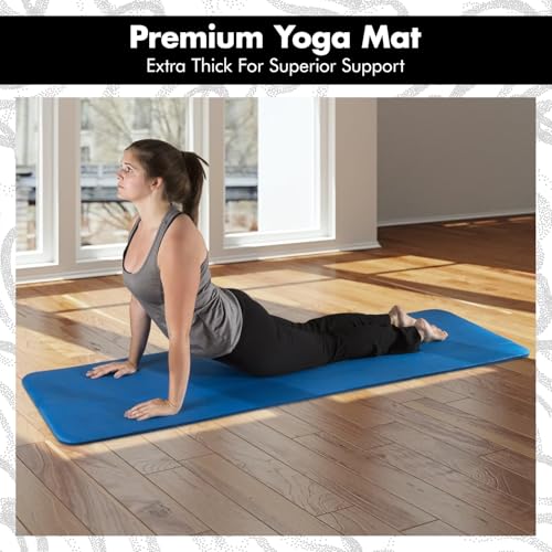 Thick Yoga Mat for Exercise & Pilates – Non Slip Yoga Mats with Strap, Extra Wide Gym Matt for Home, Lightweight & Durable Pilates Mat for Studio Fitness - color: DARK BLUE