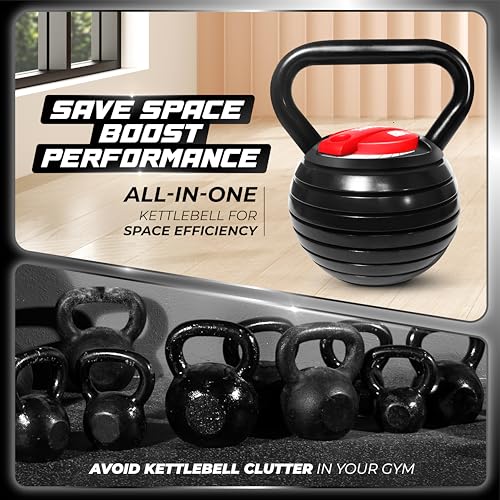 Yes4All Adjustable Kettlebell Set, 20–40 LB Weight Set, Solid Cast Iron Handle with Spacer Disks & Secure Lock, Space-Saving Kettlebell for Home Gym Strength Training, Black - size: 40.0 Pounds