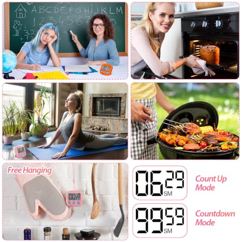 Weewooday 24 Pcs Small Digital Kitchen Timer Magnetic Back and Switch Minute Second Count up Countdown Big LCD Display Loud Alarm for Teacher Cooking Baking (Pink,Orange) - color: Pink, Orange