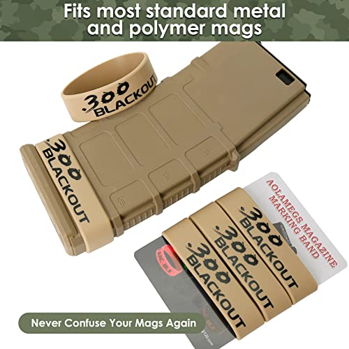 Aolamegs 5/10 Pack Magazine Bands - 5.56 Nato, 300 Blackout, 300 Subsonic, .223 Remington, .308 Winchester, 7.62x39 Magazine Marking Band, Durable Silicone Ammo Caliber Bands for Magazine Identification (2 Colors) - color: 300blk-khakiblack(10pcs)