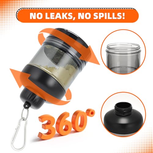 2 Pack Protein Powder Container to Go with Keychain & Keyring, Large Capacity, Clear, Leakproof, Ideal for workouts, fitness, or travel - color: Black&White
