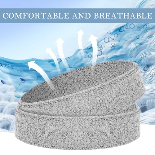 4 Pack Cotton Terry Sweat Headbands for Men Women Running Gym | 4 pack soft cotton terry headbands, Stretch 7 to 15 inches, Sweat-wicking, stays put for running, tennis, basketball & yoga - color: Gray