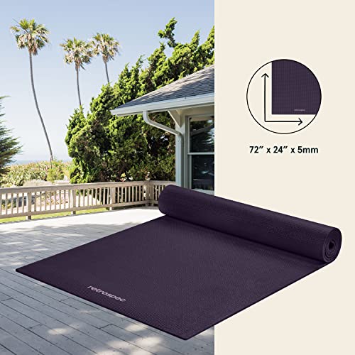 Retrospec Pismo Yoga Mat w/Nylon Strap for Men & Women - Non Slip Exercise Mat for Yoga, Pilates, Stretching, Floor & Fitness Workouts, .5mm Thick, Easy to Clean - color: Eggplant