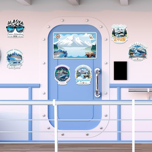 Wxiben 7 Pcs 2026 Alaska Cruise Ship Door Magnets Decorations Magnetic | Alaskan Magnet Stickers with 3 Pens, Strong Magnet Grip, Firm Sticking, for Carnival, Party, Fridge, Stateroom Cabin Door - style: 2026 Alaska