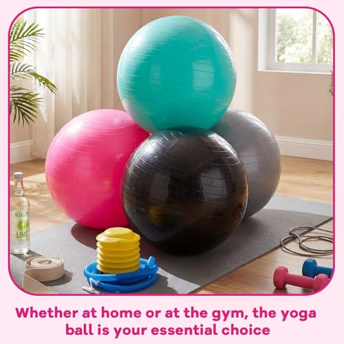 Leyndo 4 Pcs 26 Inch Yoga Exercise Ball Pilates Pregnancy Birthing Fitness Ball with Quick Pump Anti Burst for Improved Posture, Balance, Yoga, Pilates, Training - color: Black Green Pink Gray
