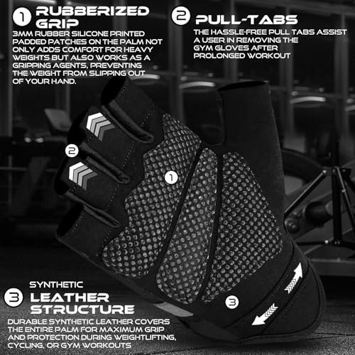 BEAST RAGE Fingerless Weight Lifting Gloves with Palm Protection Padding, Breathable Lightweight Gym Gloves for Men, Women, Weightlifting, Cycling, Exercise, Training Pull Up - color: Black, size: Medium