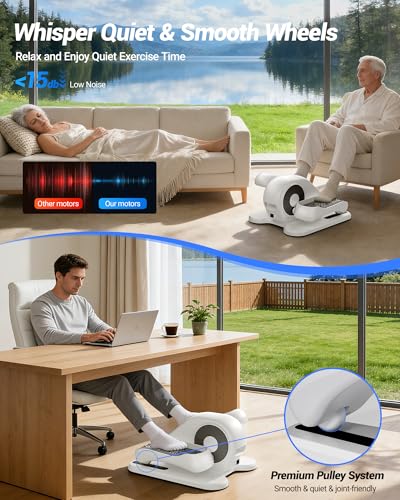 UMAY Under Desk Elliptical Eclipse Leg Exerciser Electric as seen on TV | Foot Pedal Peddler Seated Exercise Machine for Seniors 12 Level Speeds Manual Auto Mode with Remote for Home Office - color: Off-White