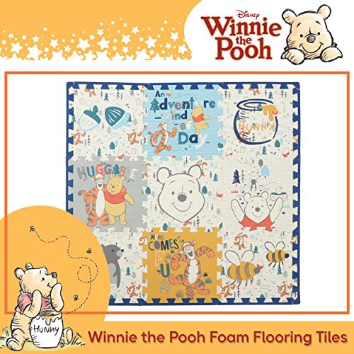 Disney Winnie The Pooh EVA Foam Mat, Winter Prairie Interlocking Flooring Tiles, Yellow, 36 x 36 Inches