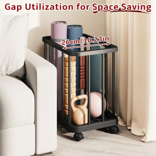 Multifunctional Storage Basket with Wheels (1pc) Modern Movable Organizer Bin, Suitable for Storing Various, Shelf Baskets-Large Capacity Yoga Mat Storage Basket with Wheels