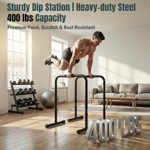 OLIXIS Dip Bar, Adjustable Heavy Duty Dip Station with Soft Foam Handles | Stabilizer Parallel Parallette Bar Fitness Equipment for Home, Gym, Patio, Office