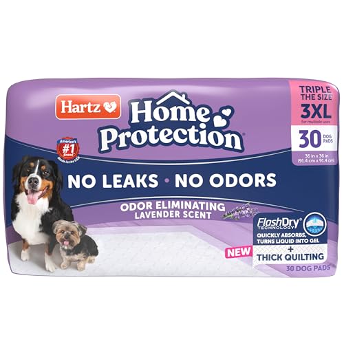 Hartz Home Protection Lavender Scent Odor Eliminating Dog Pads, 3XL, 30ct | Thicker Quilted, Super Absorbent, Quick Drying, No Leaks, No Odors, FlashDry Technology - size: 3XL 36 x 36 (30 Count)