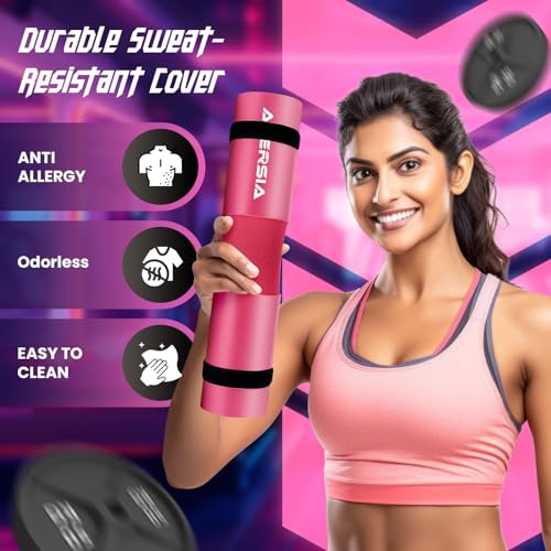 Barbell Pad for Squats & Hip Thrusts – 1.2” Extra-Thick High-Density Foam – Non-Slip Neck & Shoulder Support Cushion – Fits Olympic & Standard Bars – Quick On/Off Design + 2 Securing Straps - color: Pink