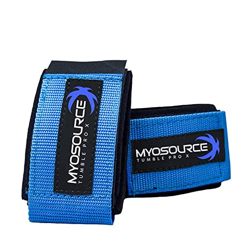 Myosource Kinetic Bands Tumble Pro X Ankle Straps Kit – Cheerleading Standing Tumbling Equipment, Gymnastics Backhandspring Trainer – Includes Flexibility Stunt Stretch Strap – Blue, Pink, Purple - color: Light Blue