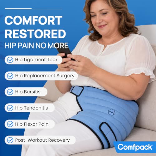 Comfpack Hip Ice Pack Wrap, 2 Hours Long Lasting Cold for Hip Replacement Surgery, Flexible & Evenly Cooling Reusable Ice Pack for Injuries, Sciatica, Bursitis, Hip Flexor Pain, Gift for Men Women(L) - size: Large