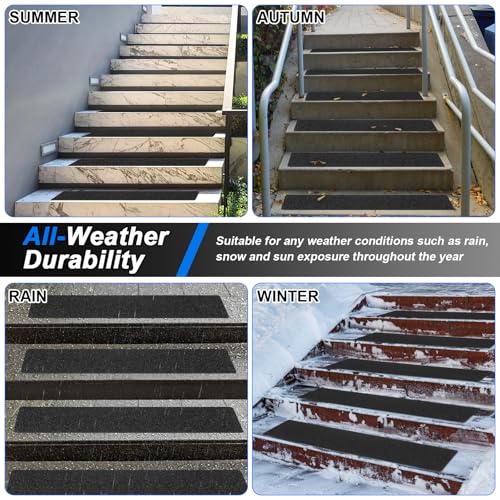 SMILOOL Outdoor Stair Treads Non-Slip Step Strips for Wooden Steps 5 Pack 6” x 24” Anti Slip Grip Tape Precut for Outside Stairs, Non Skid Stair Tread Mats Weather Resistant for Outdoors, Black - size: 6" x 24"