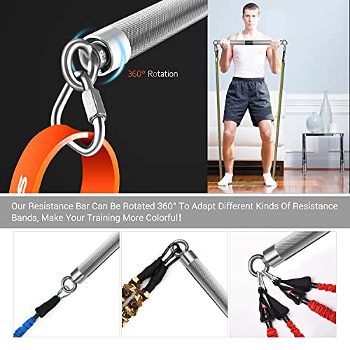 DASKING Detachable Resistance Bands Bar 30"/35.4"/38.5" Length Max Load 500LBS for Home Gym Full Body Workout Fitness Bar - style: Total Length:75cm/30"