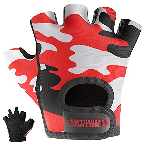 Contraband Pink Label 5217 Women's Design Series Camo Print Lifting and Rowing Gloves (Pair) - Lightweight Vegan Medium Padded Microfiber Amara Leather w/Griplock Silicone - color: Red, size: X-Small