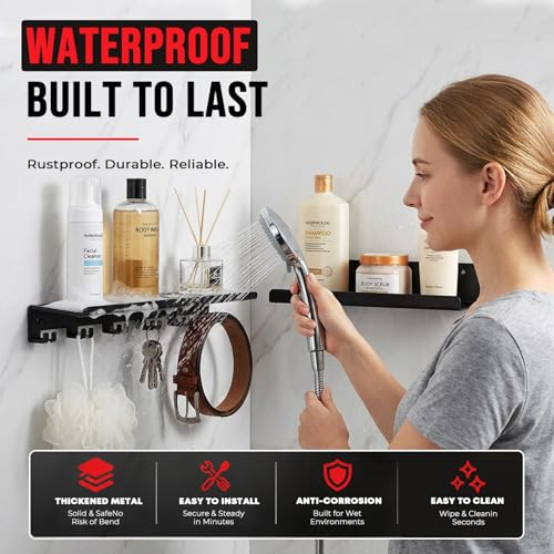 2-Tier Home Gym Floating Shelf Compatible with Tonal Accessories, Heavy Duty Wall Mount Workout Storage Rack & Organizer Holder with 7 T-Lock Hooks for Smart Handles, Bar and Rope - size: 2-Tier