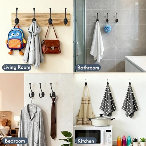 CBWLWJ 6 Pack Heavy Duty Wall Hooks for Hanging, Metal Coat Hooks Wall Mount, Easy to Install, Ideal for Living Room, Bathroom, Kitchen, Bedroom (Black) - color: Black