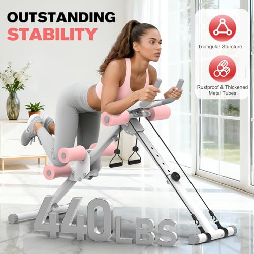 DERACY Ab Workout Machine Adjustable Ab Trainer Abdominal Trainer for Home Gym Foldable Ab Crunch Machine for Core 440 LBS - color: White