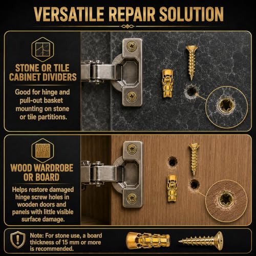 6×14mm Short Expansion Screw Set,Door Hinge Thread Repair Screws,Wall Anchors Screws Fit 6mm Holes for Tile Stone Wood Door,30PCS