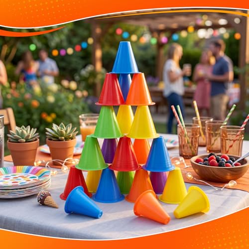 Unittype 60 Pack Mini Cones for Sports Training, 3.15 Inch Training Marker Cones for Kids Indoor Outdoor Agility Drill Soccer Roller Skating Dance Practice Obstacle Courses, 6 Bright Colors
