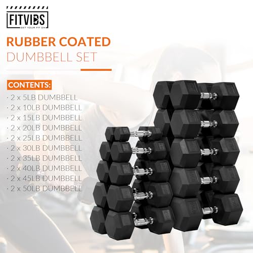 Fitvids Rubber Encased Hex Dumbbell Set Contoured Handle for Muscle Toning, Strength Building & Full Body Workout, 60LB, 100LB, 150LB and 550LB Set - style: 550LBS Set