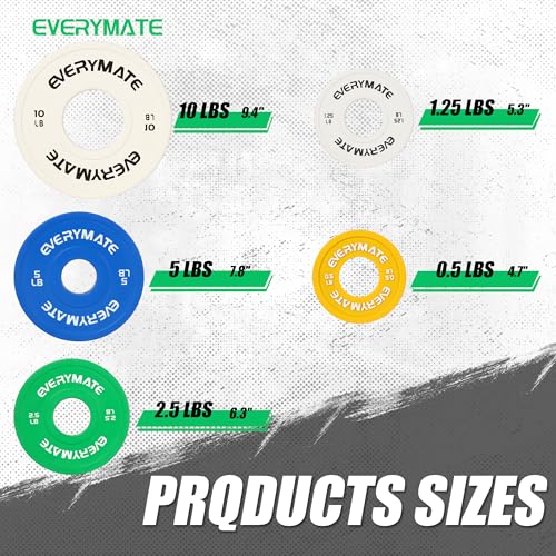 EVERYMATE Change Weight Plates 1.25LB 2.5LB 5LB Set Fractional Plate Olympic Bumper Plates for Cross Training Bumper Weight Plates Steel Insert Strength Training Weight Plates - color: 38.5LB(0.5+1.25+2.5+5+10)x2