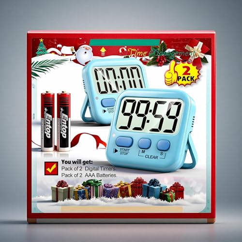 Antonki 2 Pack Digital Timer for Kids, Magnetic Countdown Kitchen Timers for Cooking, Egg, Classroom, Teacher, Exercise, Study, Oven - Battery Included - color: Clear Blue