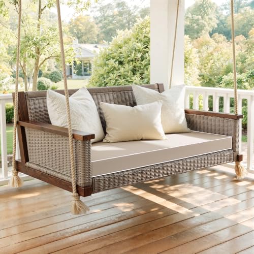MIULEE Beige 48x18x3 Inch Outdoor Bench Cushion with Adjustable Straps | Waterproof Patio Chair Cushion, Set of 1, for Swing Patio Furniture, 3-Year Color Fastness, Garden Sofa Couch - color: Beige, size: 48 x 18 x 3 Inch