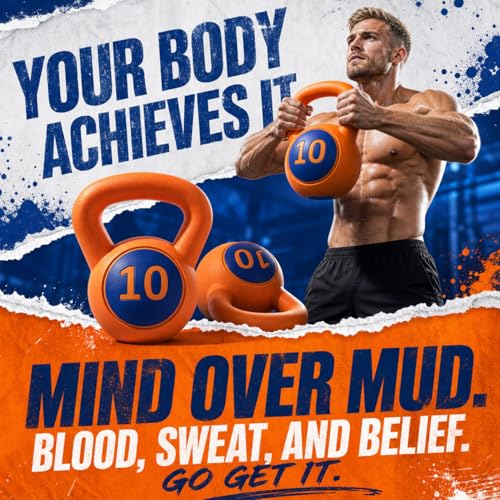 Single Kettlebells, Coated Cast Iron Kettlebell Weights with Wide Grip Handle & Flat Bottom, Strength Training Equipment for Swings, Squats, Deadlifts, Push-Ups & Home Gym Workouts - color: Orange-10 LB