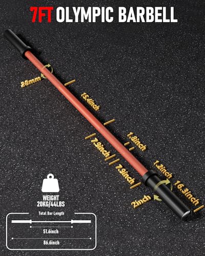 7FT Olympic Barbell, 1500LBS Weight Bar For Weightlifting and Powerlifting | 45lb Olympic Bar with Needle Bearings & Brass Bushings, Strength Training Bar Fit 2" Standard Weights Home Gym