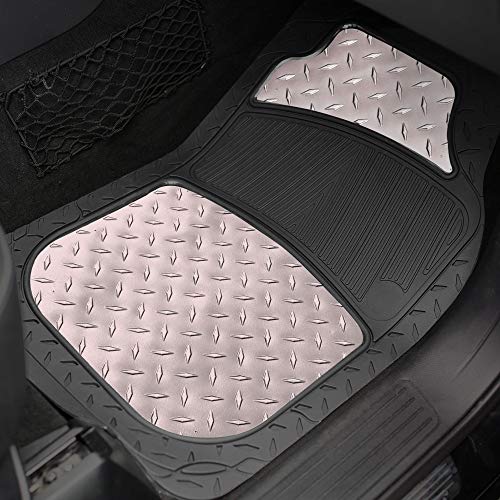 FH Group Automotive Floor Mats - Heavy-Duty Metallic Rubber Floor Mats for Cars, Universal Fit Full Set, Climaproof Floor Mats, Trimmable Floor Mats for Most Sedan, SUV, Truck Floor Mats Gray - color: Gray