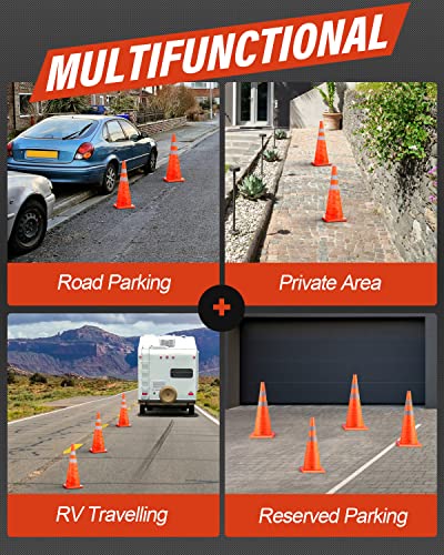 RoadHero 28 Inch 4 Pack Collapsible Traffic Safety Cones, Multi Purpose Pop-up Cones with Reflective Collar for Road Safety, Orange Cones for Driving Training, Parking Lots - size: 28 Inch