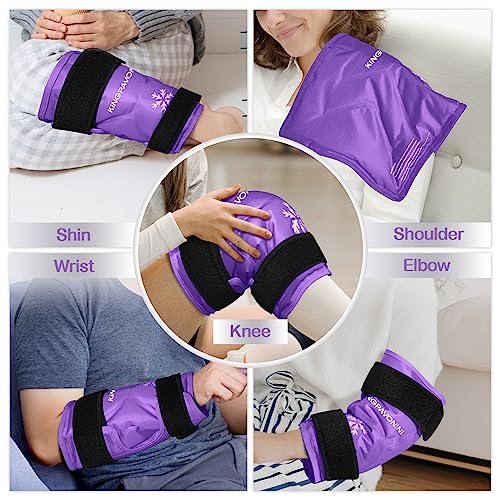KingPavonini XXL Knee Ice Pack Wrap Around Entire Knee After Surgery, Large Reusable Gel Ice Pack for Injuries, Pain Relief, Swelling, Sports Injuries, 1 Pack (Purple) - style: Purple