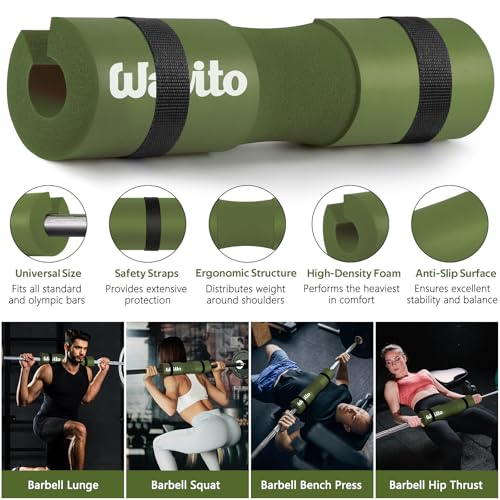 WALITO 8Pcs Barbell Pad Set for Hip Thrust - Squat Pad,Gym Accessories for Women with Bar Bad,Bench Press, with Gym Ankle Straps,Resistance Bands for Working Out,Lifting Strap,Carry Bag - color: Green