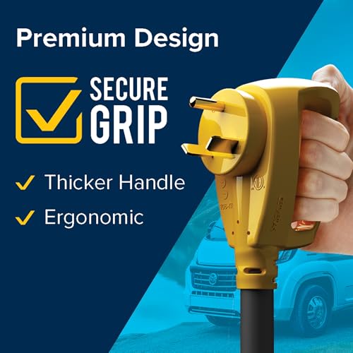 Camco PowerGrip 25-Ft 30 Amp RV Extension Cord w/Locking End - Features NEMA TT-30P Male & Marine-Style L5-30R Locking Female Connectors - Rated for 125V/3,750W - 100% Copper 10-Gauge Wire (55501) | 25-Ft 30a Rv Extension Cord, Nema Tt-30p Male to Marine-
