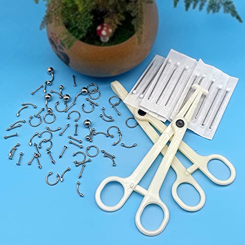 A-minusone 84+98+120PCS Body Septum Piercing Kit 14G 16G Tools for Nose Tongue Lip Ear Eyebrow Belly Button Cartilage Tragus Industrial Barbell Helix Daith Piercing Jewelry Clamps - size: 84 Piece Set