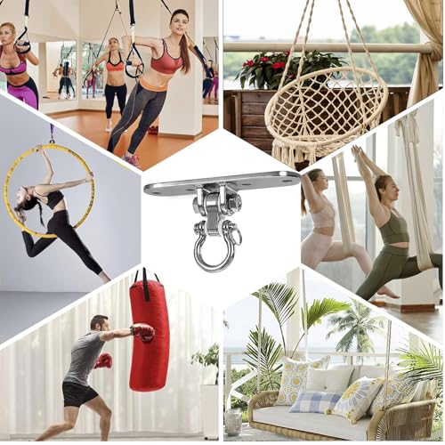 Heavy Bag Hanger,Stainless Wall Ceiling Mount Hook 180°/360° Rotation Wood Beam Holder Body Weight Strength Training Systems, Aerial Yoga Swing & Hammock - size: 4-holes with 180° Swing