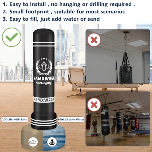 Standing Punching Bag with Stand Adult, 70'' Freestanding Heavy Boxing Bag with Electric Air Pump