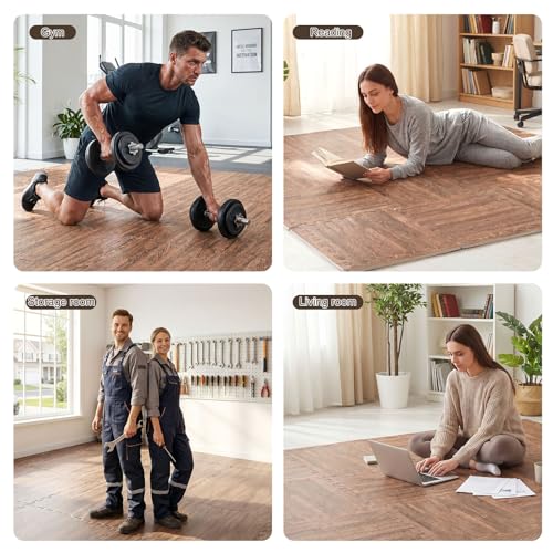 24 Pack EVA Interlocking Foam Floor Tiles, 11.8"x11.8"x0.4" Protective Gym Flooring Mats, Non-Slip Puzzle Exercise Mat for Home Gym, Garage, Playroom, Aerobic Bike - color: Dark Brown